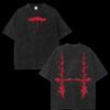 Vintage Washed Jujutsu Kaisen T Shirt Double Sided Red Blood Flame Graphic Oversized Loose Cotton Anime Streetwear Unisex Tees