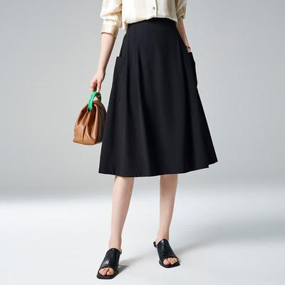 Wudao Elegant High-Waist A-Line Midi Skirt