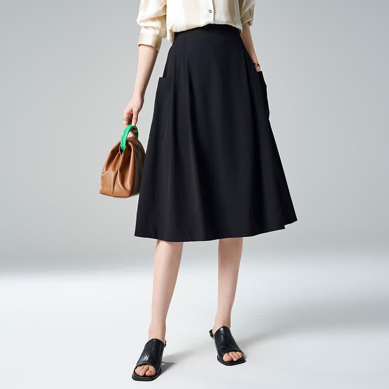 Wudao Elegant High-Waist A-Line Midi Skirt