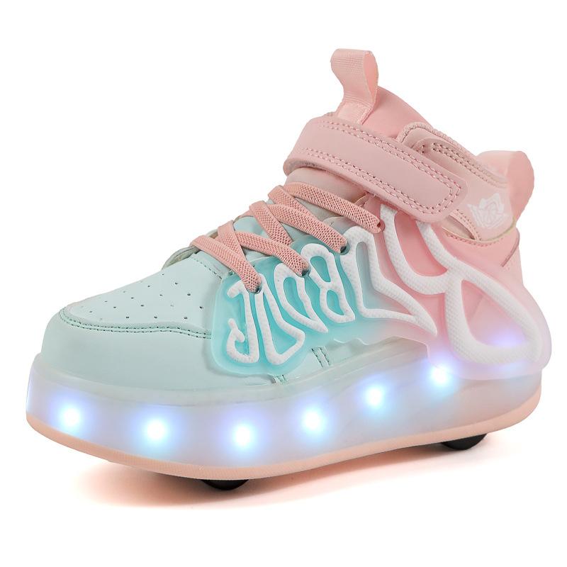 Children's Four-wheel Roller Skates Magic Soles Casual Spring 2024 Sports Shoes Breathable Autumn Season Girls' Charging Shoes