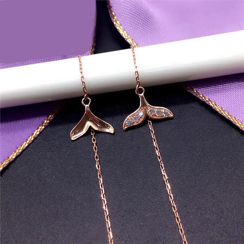 Exquisite Russian Purple Gold Mermaid Zircon Tail Earphone Plated Rose Gold Dolphin Ab Version Long Earphone Female (rose gold plated pair)