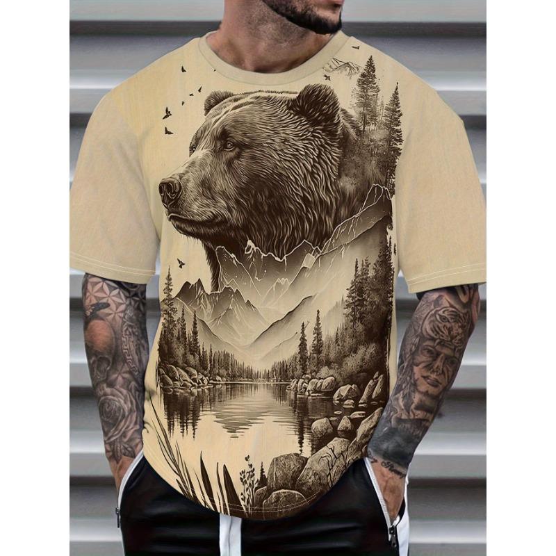 Men s Landscape Print Short Sleeve-Shirt, PLUS SIZE S