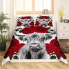 Kids Highland Cattle Flower Duvet Cover Set Farm Animal Bull Cow Comforter Cover Microfiber Western Cowboy Twin King Bedding Set