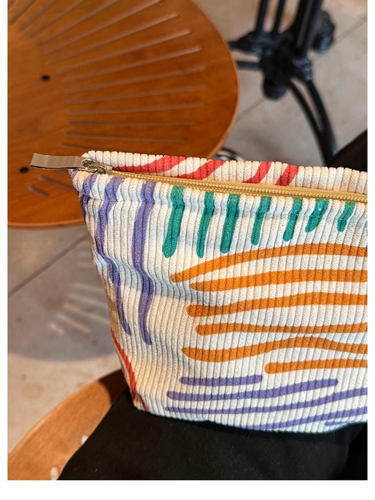 Niche Corduroy Color Block Striped Makeup & Skincare Toiletry Travel Bag