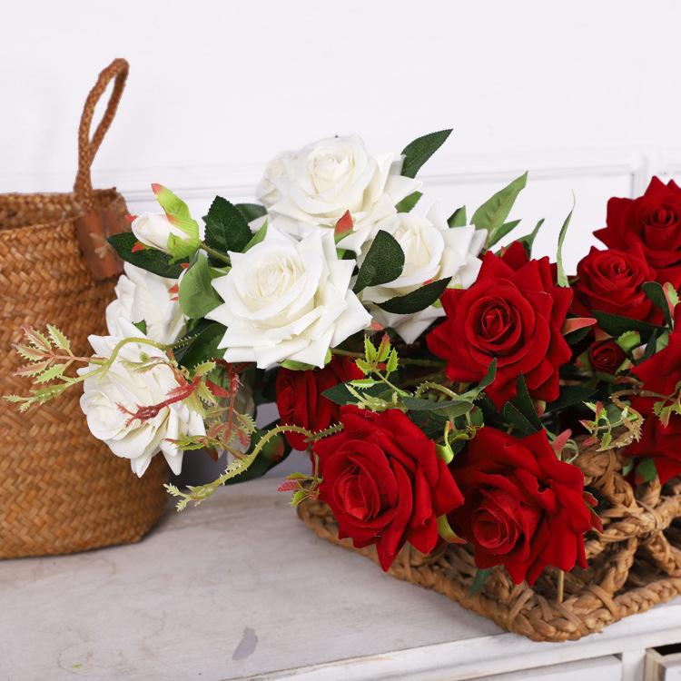 Simulation Rose Single Flannel 5 Heads Small Gemstone Rose Wedding Flower Arrangement