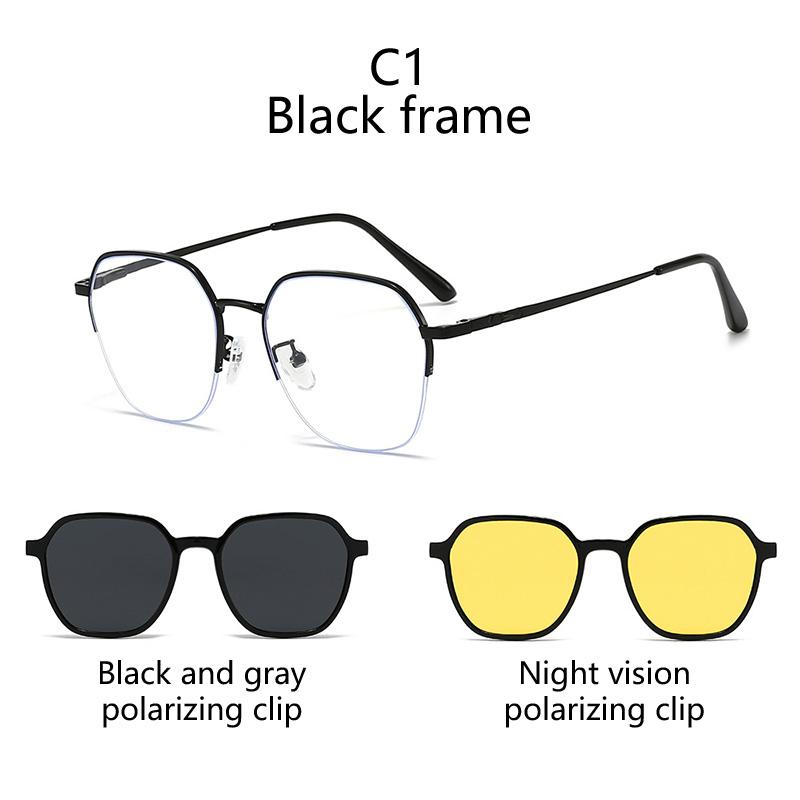 Magnetic Clip-On Glasses Frame Polarized Sunglasses Driving Sunglasses 3 IN 1 Half-frame Metal Stainless Steel