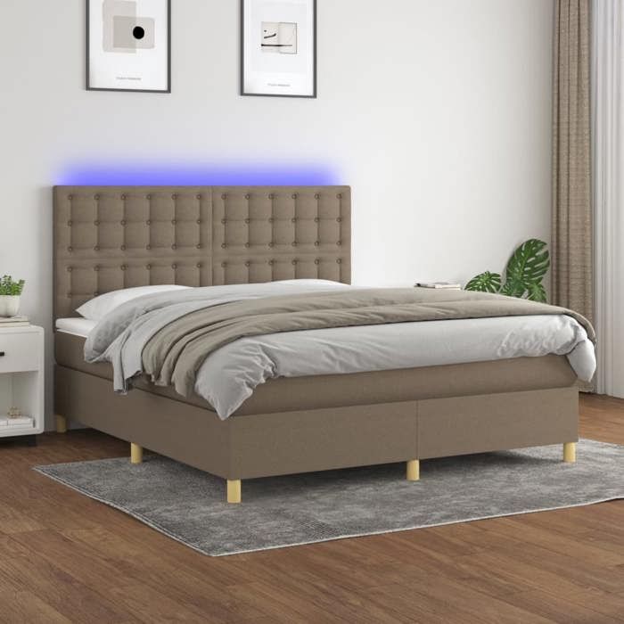 VidaXL Slat Bed Base with Mattress and LED, Upholstered Bed, Double Bed, Adult Bedroom Interior Bed, 3135769