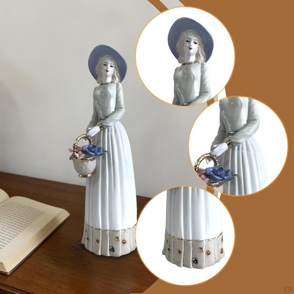 Ceramic Figurine Girl Statue Ornament, Modern Nordic Sculpture, Elegant Decor, Shock Resistant,