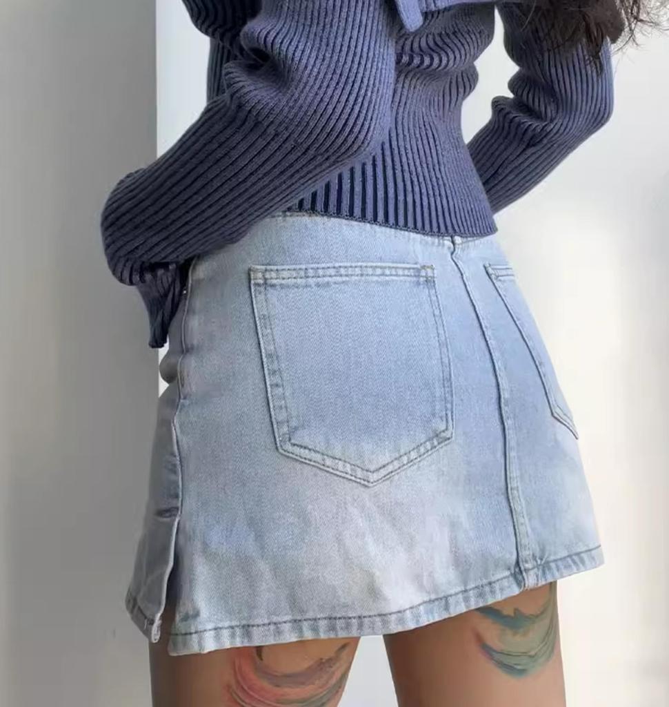 Syvent Stretch Denim Tight Mini Tight Mini Stretch Korean Short Denim Sizes 12F038 Skirt, High-Waisted Skirt, Short, Denim, Sexy, Slimming, Style,