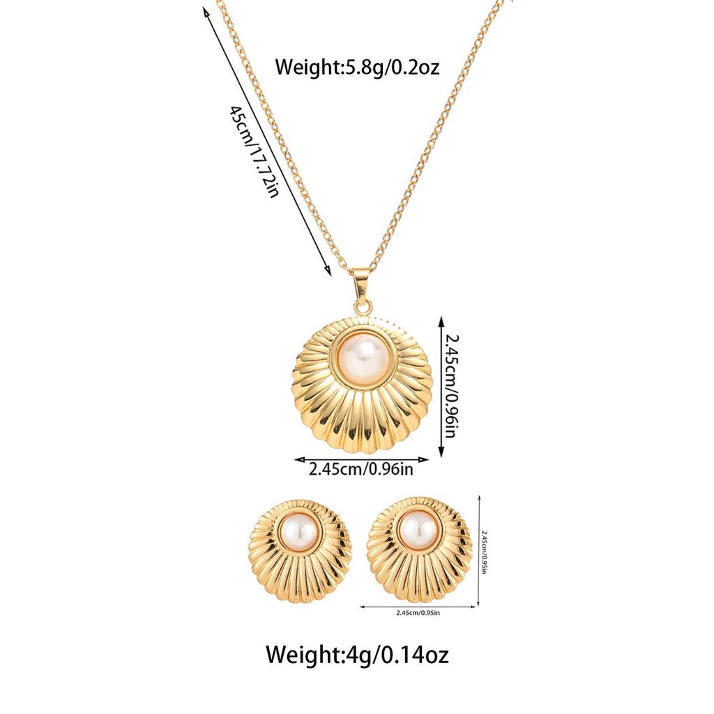 European & American Sunflower Pearl Titanium Steel Necklace & Earring Set - Light Luxury, Non-Fading.