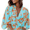 V-Neck Batwing Sleeve Layer Ruffle Hem Holiday Dress Summer Casual Waist Drawstring Coconut Leaves Print Mini Dress Female Clothes