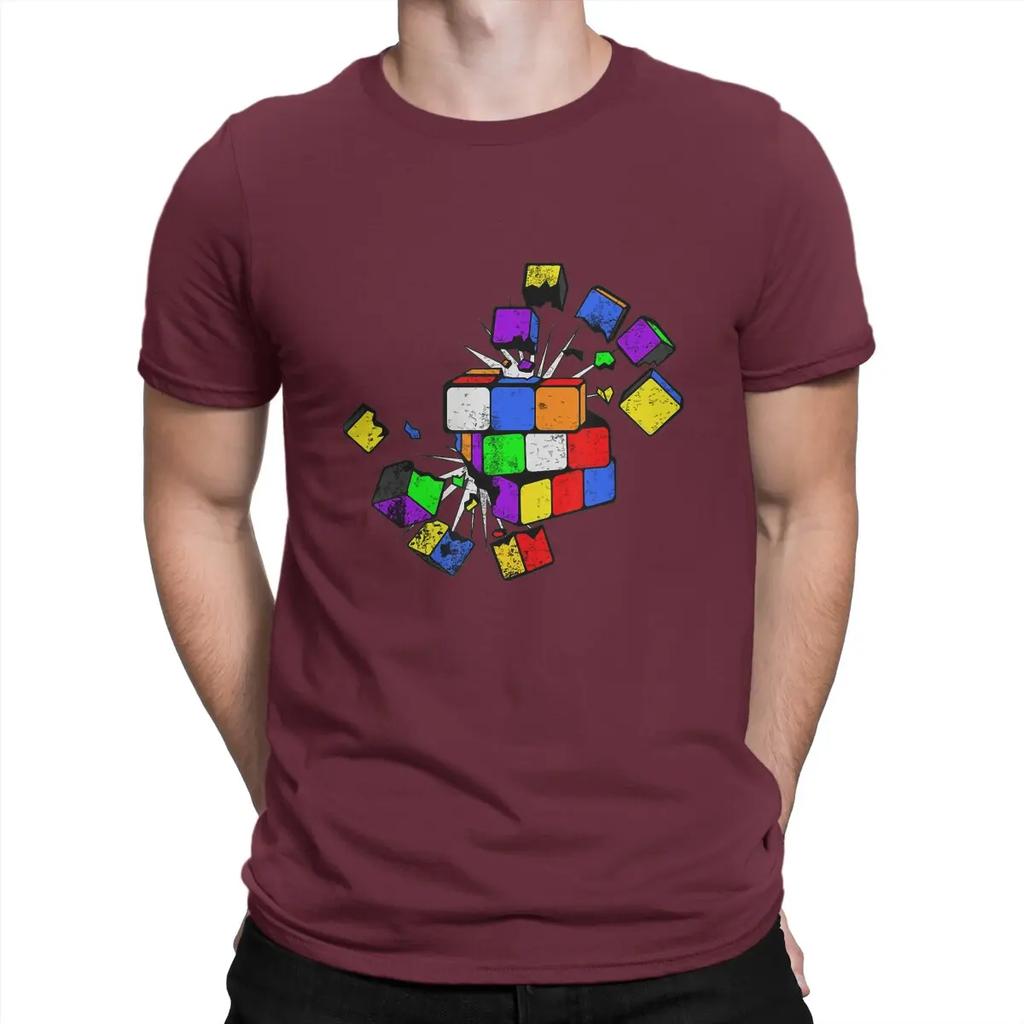 Math Rubik Interesting Cube Creative TShirt for Men Awesome Round Collar Pure Cotton T Shirt Personalize Gift Clothes Tops