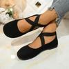 Fashion Sweet Suede Cross Strap Slip On Ballet Flats Women 2025 Summer Round Toe Flat Heels Shoes Size 43 Fashion Solid Mary Jane Shoes