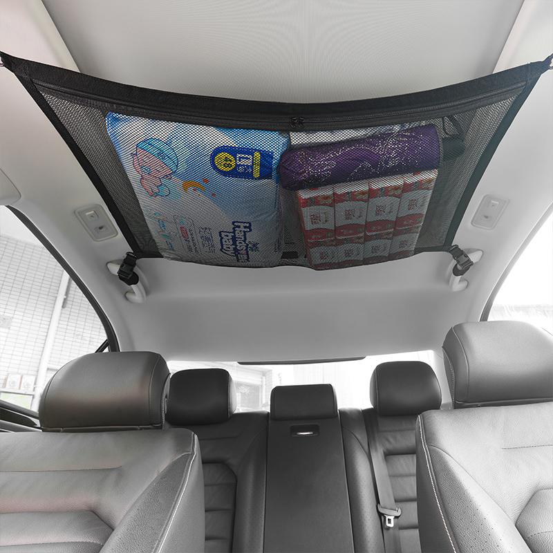 Car Roof Cargo Net Storage Bag SUV Ceiling Organizer Interior Accessories Breathable Mesh Strong Load-Bearing Space Saving  Fit