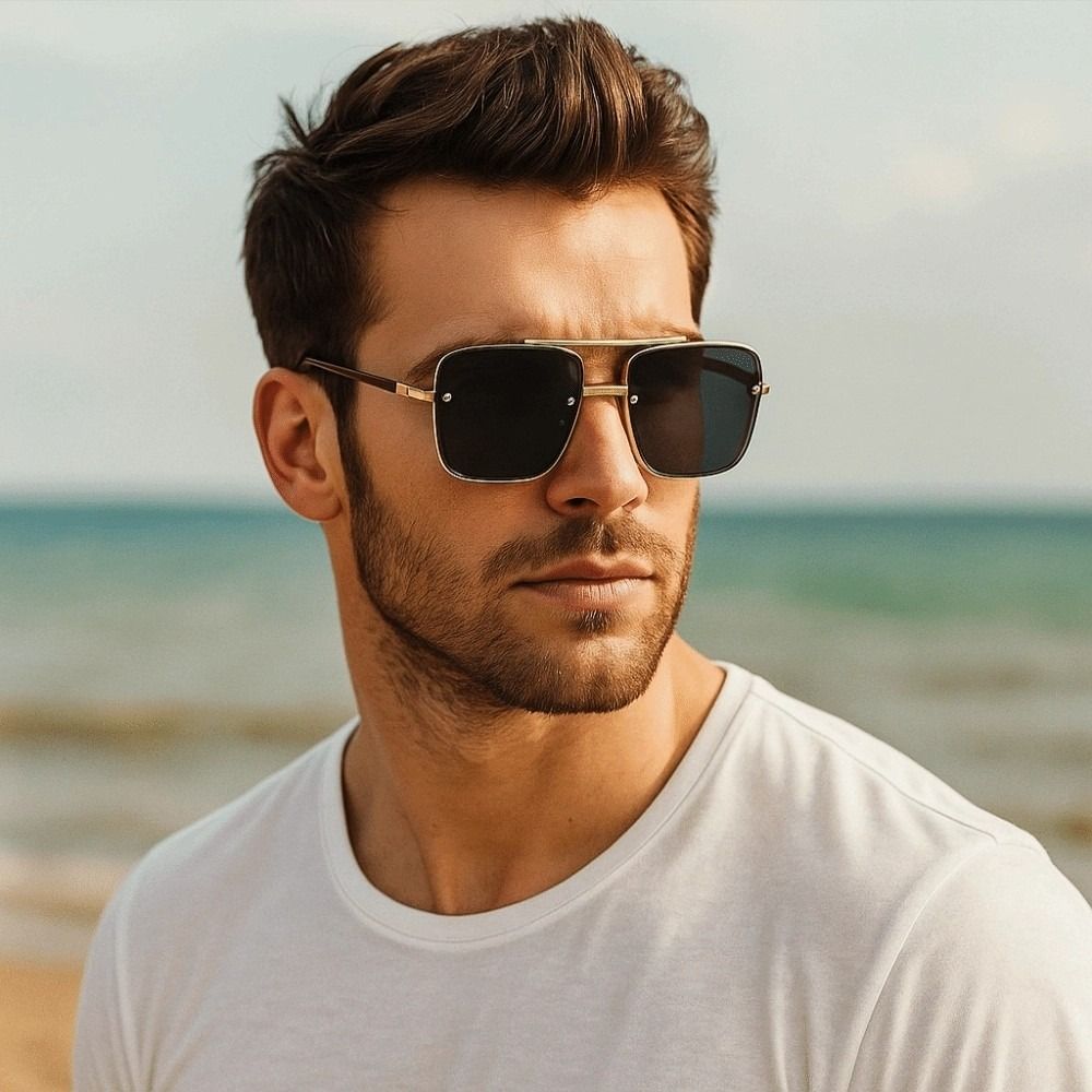 Zinc Zinc Alloy Double-bar Sunnies Eyewear Anti-UV Plain Glasses Unisex Polarized Sunglasses  Summer