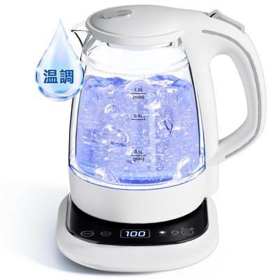HAGOOGI Bollitore elettrico in vetro aggiornato Viene fornito con LED temperatura ritenzione calore potenza di combustione acqua bollente a secco latte nero nuovo PSE bianco 1.0L [Ultimo