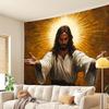 2D Jesus Open Arms Backdrop, Christ with Radiant Halo Photography Background, Christian Religious Banner