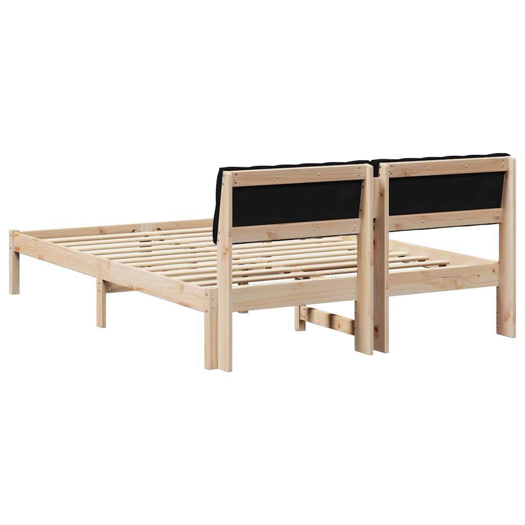 Brown and Black Bed Frame 160 x 200 cm Solid Pine Wood