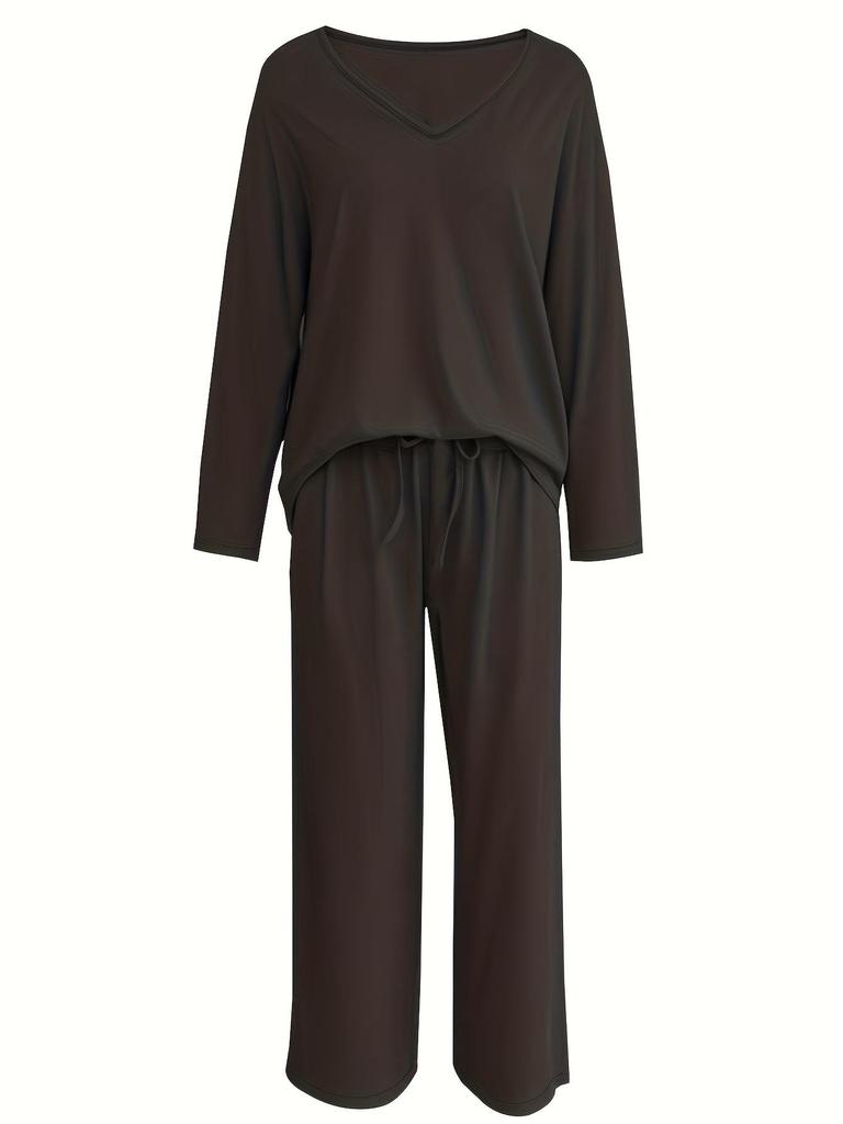 Women's Fashion 2025 V-Neck Loose Casual Two-Piece Set In Ice Silk