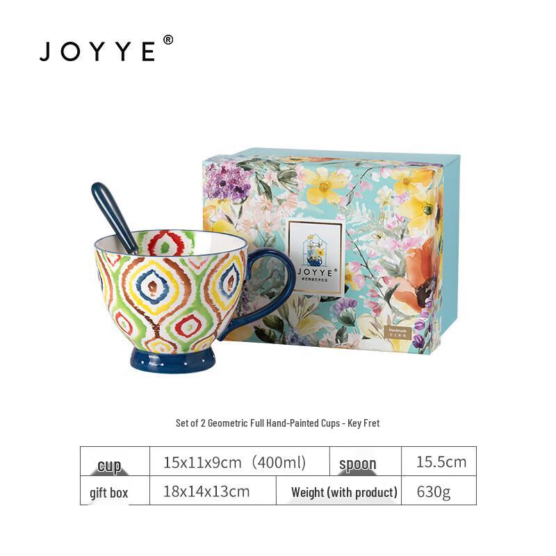 JOYYE Hand-Painted Geometric Ceramic Mug Set