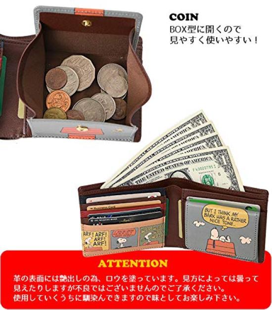 73094 Snoopy Bifold Short Wallet No Clasp Black [Peanuts] Women's