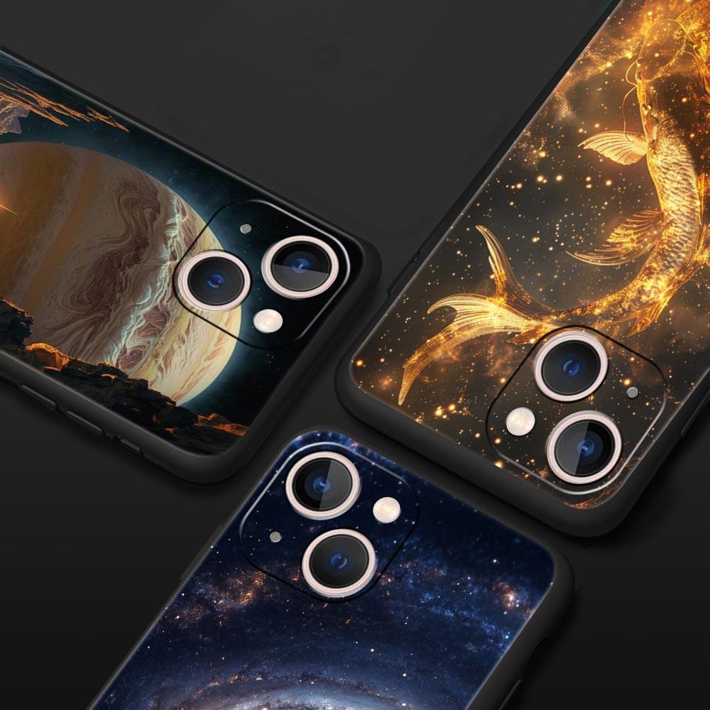 Moon Galaxy Universe Phone Case For iPhone 17 16 15 Pro Max 11 12 13 14 7 8 Plus SE 2020 X XR XS Cover Soft Black