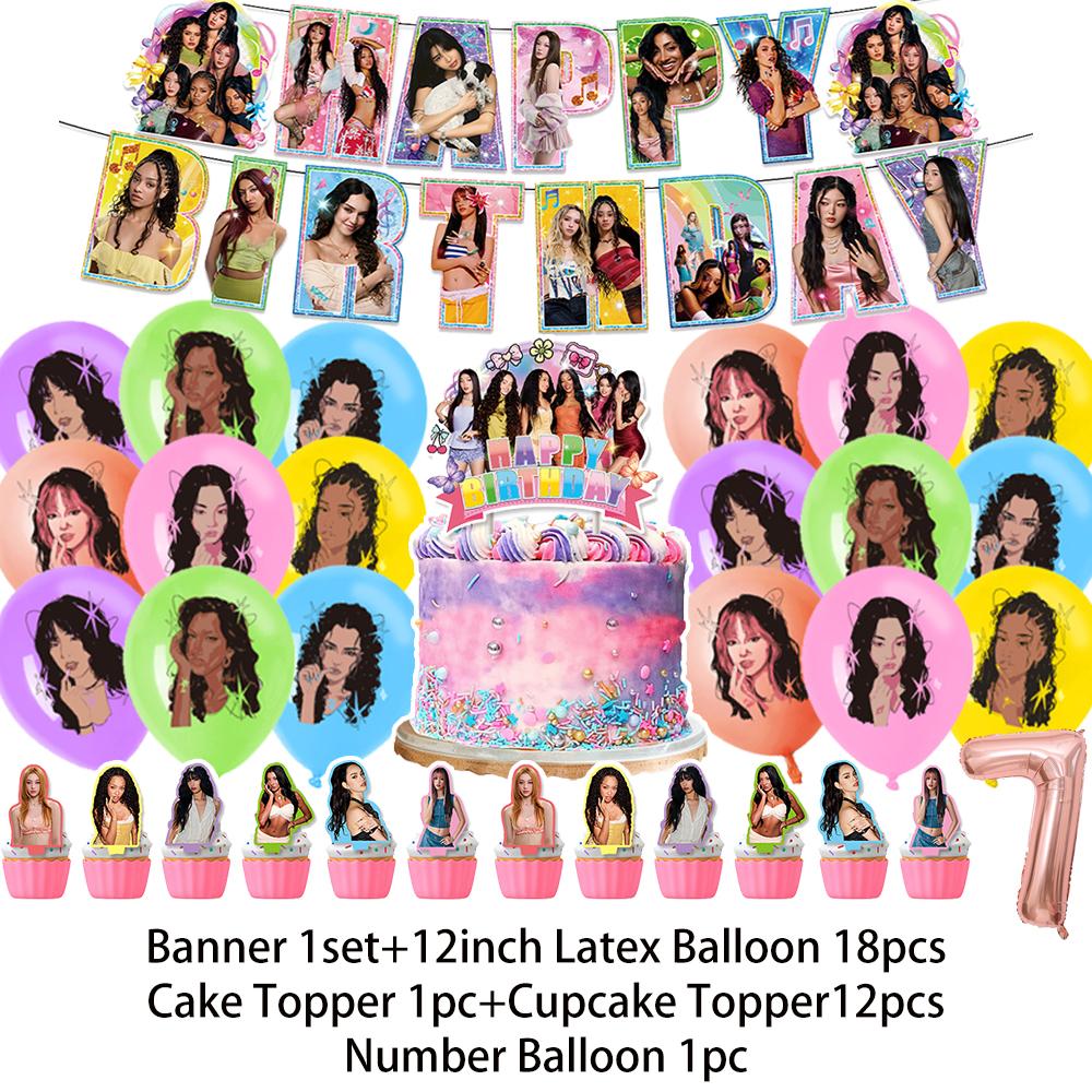 K-Katseyes Theme Birthday Party Decorations Background Kpop Girl Party Favor Fans Balloon Set Cake Topper Backdrop Gift Supplies