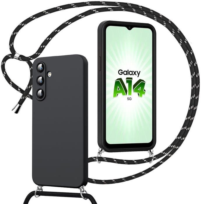 Coque - BOOLING - pour Samsung Galaxy A14 4G-5G - Protection Antichoc - Cordon Noir - Silicone Hybride