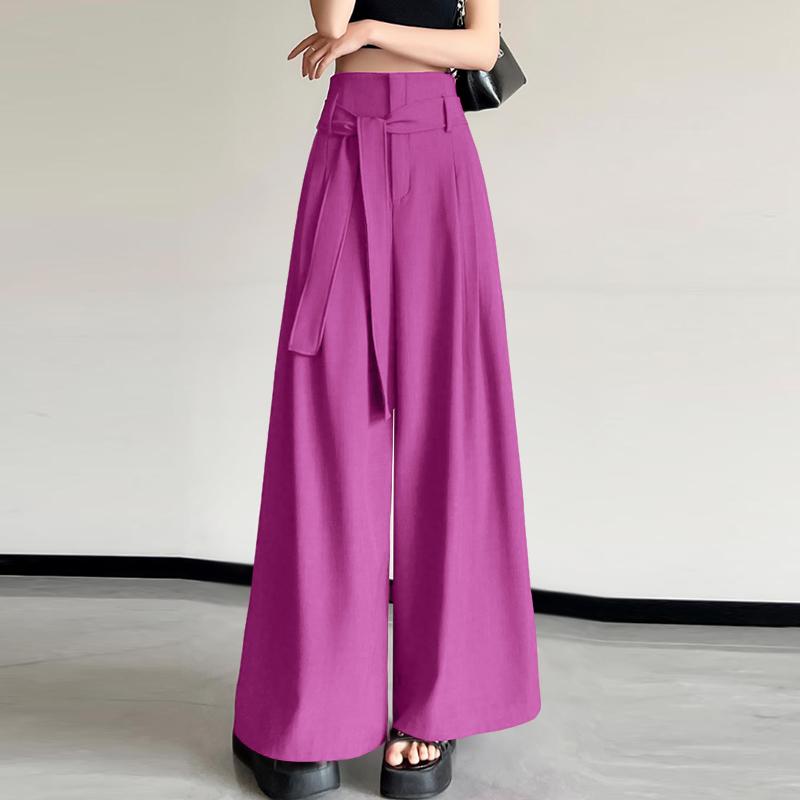 ZANZEA Womens Casual Elastic Waist Solid Color Loose Wide Leg Pants