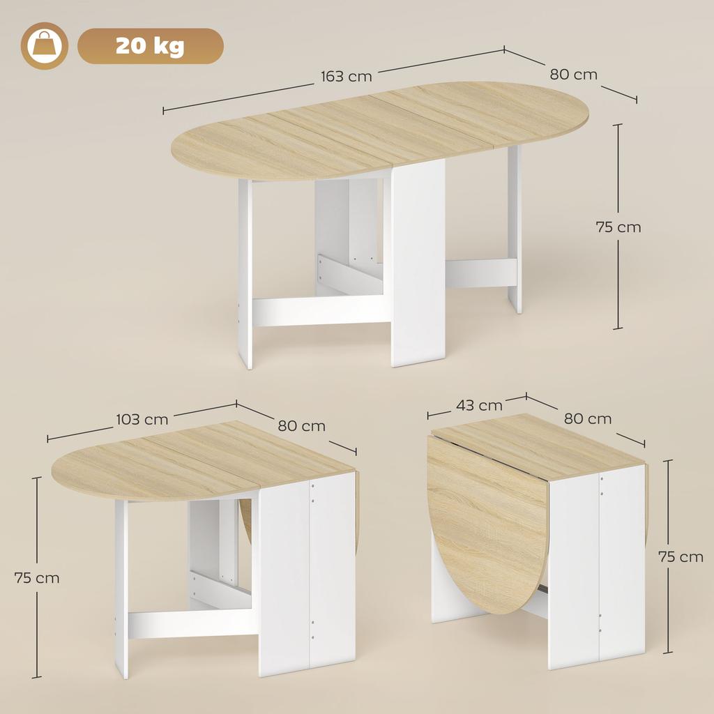Folding Dining Table, Oval, Seats up to 6, Natural Wood