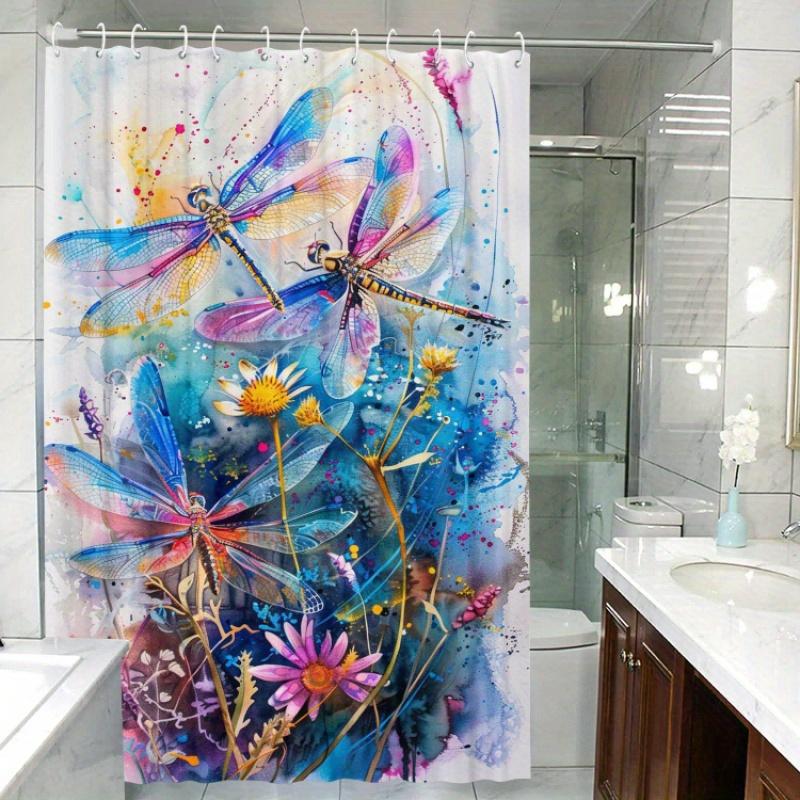Waterproof Artistic Dragonfly Bath Curtain With 12 Hooks - Suitable For Home, Hotel, And Machine Washable