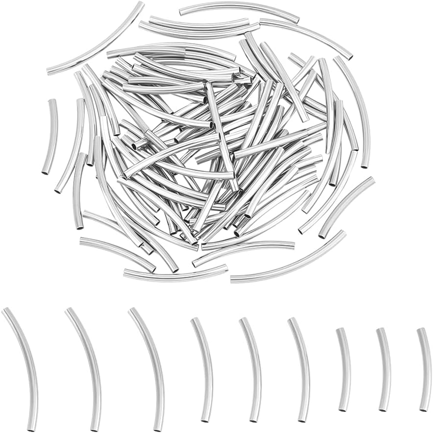 UNICRAFTALE 90 шт. 3 стиля Изогнутые Трубчатые Бусины Разделители 304 Бусины из Нержавеющей Стали 15-30 мм Длинные Бусины Металлические Трубчатые Разделители для DIY Браслета