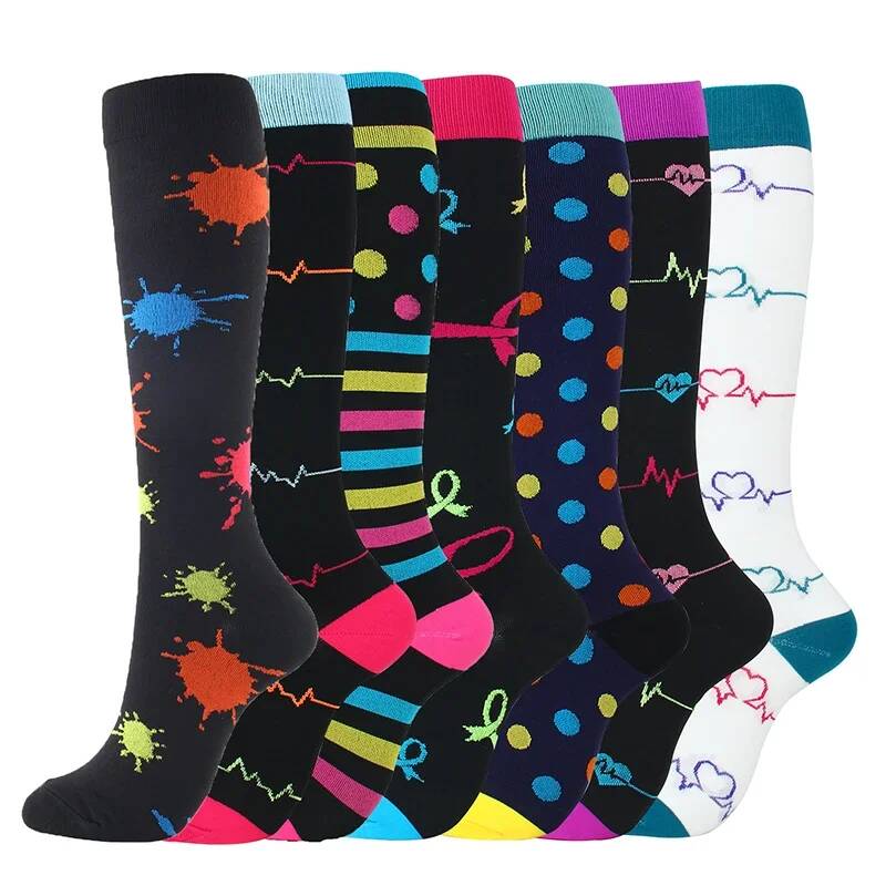 7 Pairs Compression Stockings Fit Running Unisex Nurses Flight Travel Leg Pressure Compress High Quality Socks