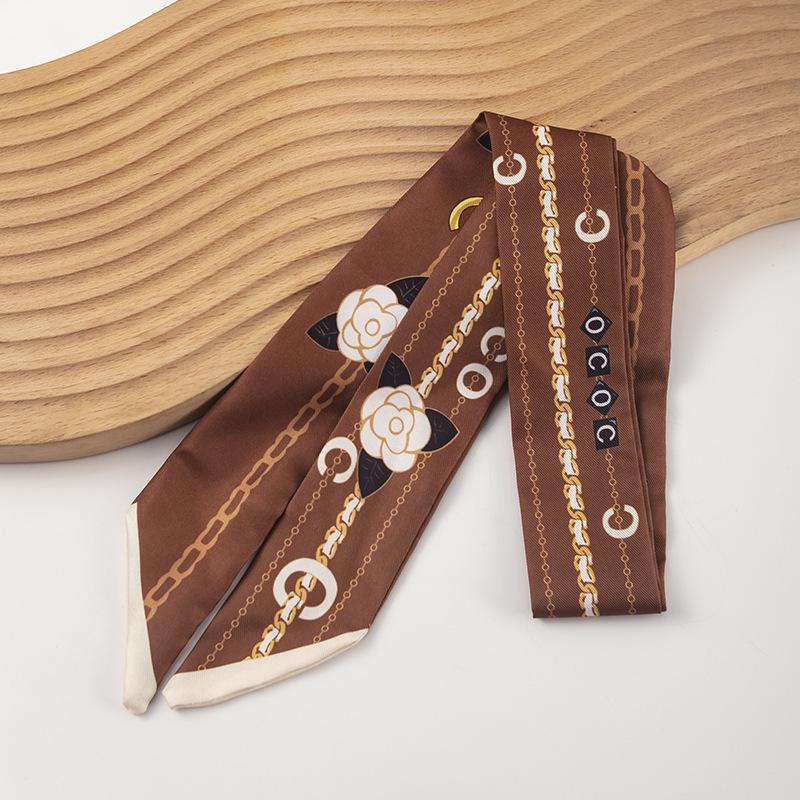 Brown Camellia Retro French Silk Scarf Headband Streamer Hair Tie