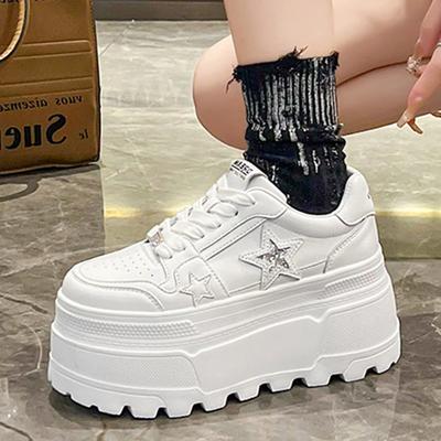 Herbst Damen 9cm Plateau-Sneaker Sterne Design Mode Outdoor Schuhe Freizeit-Sneaker Damen Bequem Lauf-Sportschuhe