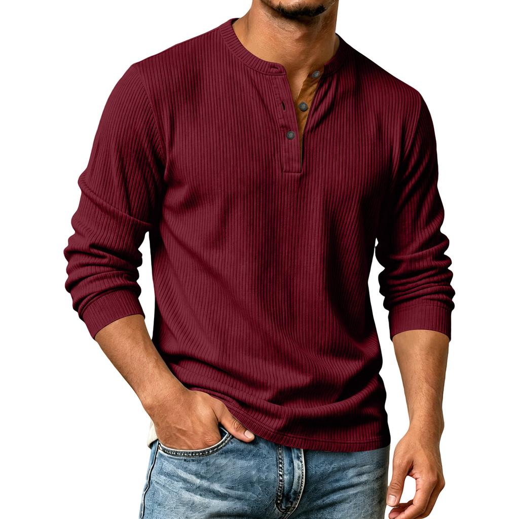 Camisa de Pana de Manga Larga para Hombre Color Casual con Botones para Otoño