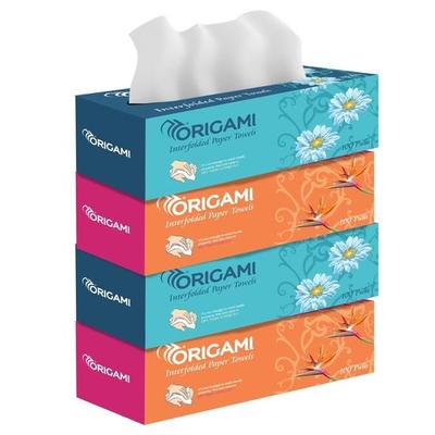 Origami 1-lagers pappersservetter Draglåda | Förpackning med 4 (100 dragningar per låda, 400 ark)