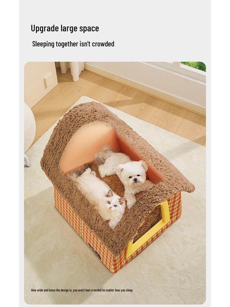 Cozy Winter Enclosed Pet Nest for Small Dogs & Cats - Removable & Washable, Four Seasons Use