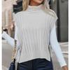 Womens Solid High-Neck Sleeveless Knit Vest With Side Tie Detail Fall Winter Office Chic Layering Top