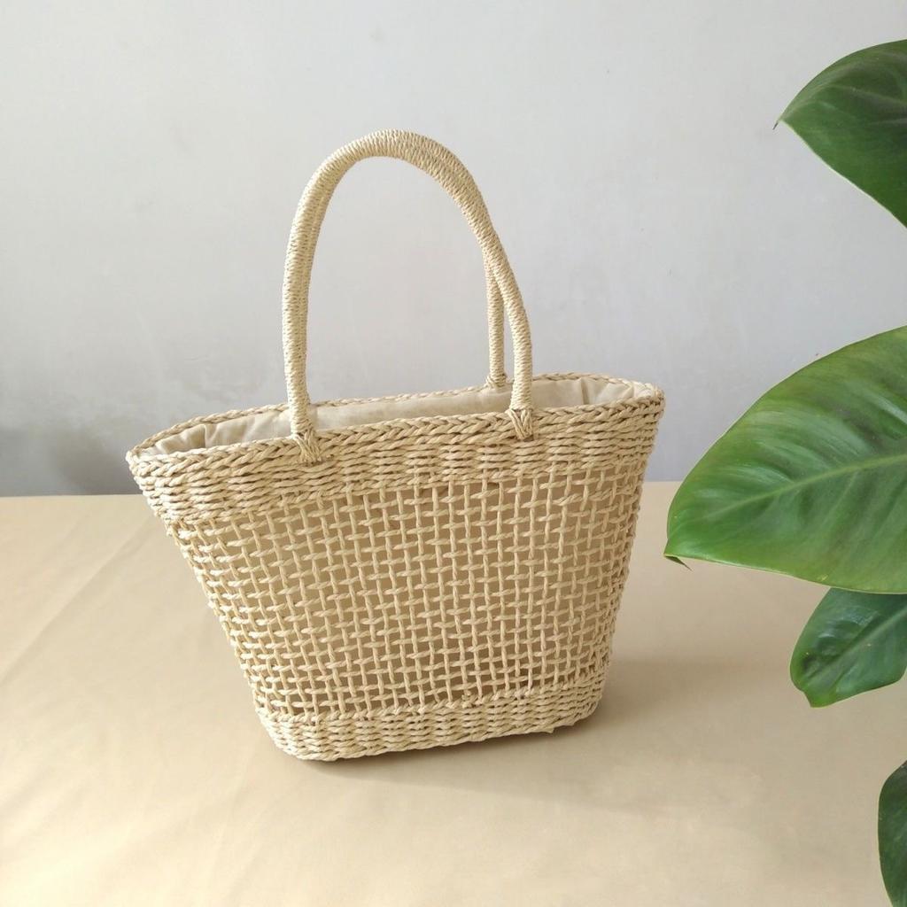 Handmade Women's Handbag Bohemian Hollow Straw Bag Summer Weaving Beach Bags Female Top-handle Tote Fashion Net Bag Mesh Basket