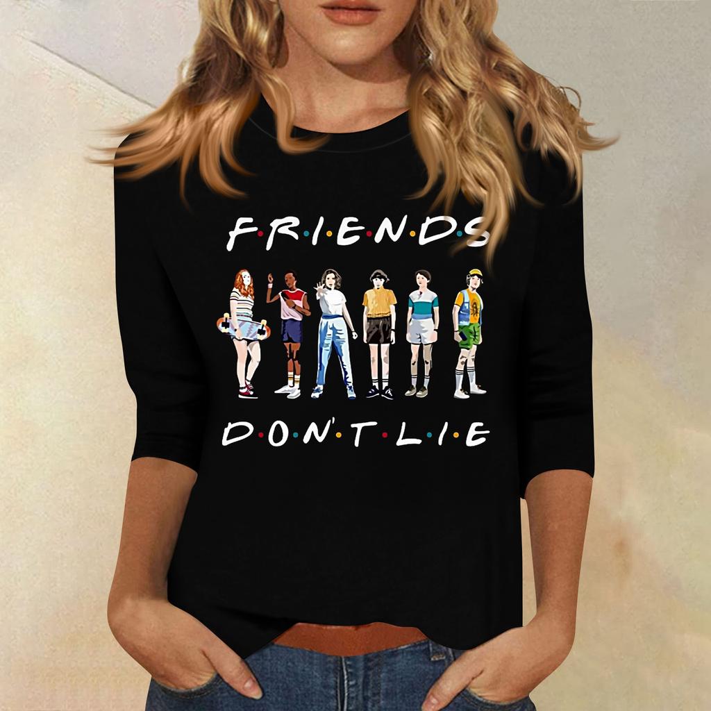 3/4 Sleeve Tops For Women T-Shirt Casual  Print Tops T Shirt Round Neck Pullover Blouse