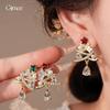 Silver Needle Diamond-Embellished Christmas Tree Tassel Earrings - Elegant Light Luxury Studs