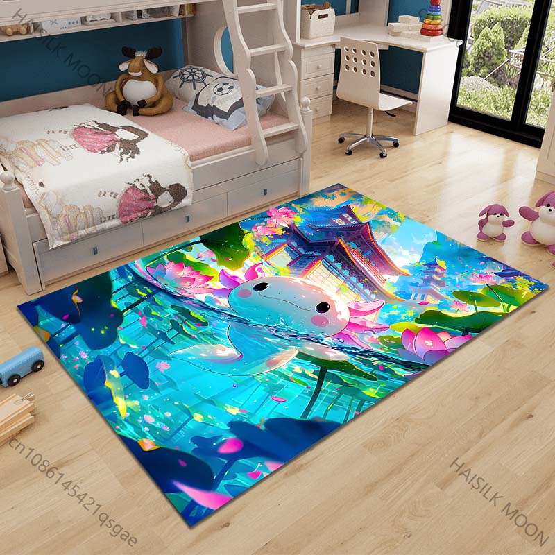 

1PC Cute aquatic creature with lotuses Carpet for Living Room Bedroom Sofa Home Decor Rus Non-slip Floor Mat Luxury Gift 40cm x 60cm