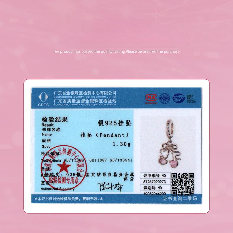 S925 Sterling Silver Pink Cherry Pendant Jewelry Accessories Sweet And Cute Bow Diy Beads