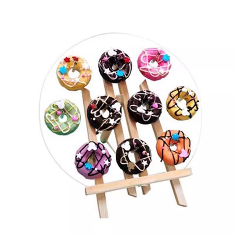 Acrylic Donut and Dessert Display Stand for Weddings - Wood Stand for Table Decor and Ice Cream Cone Holder.