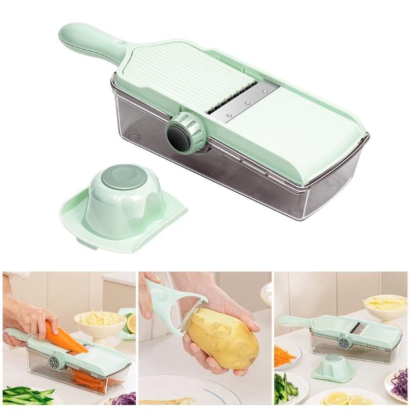 Handheld Kitchen Mandoline Slicer for Vegetables Cheese Manual Onion Cutter Practical Food Cutting Tool with Container