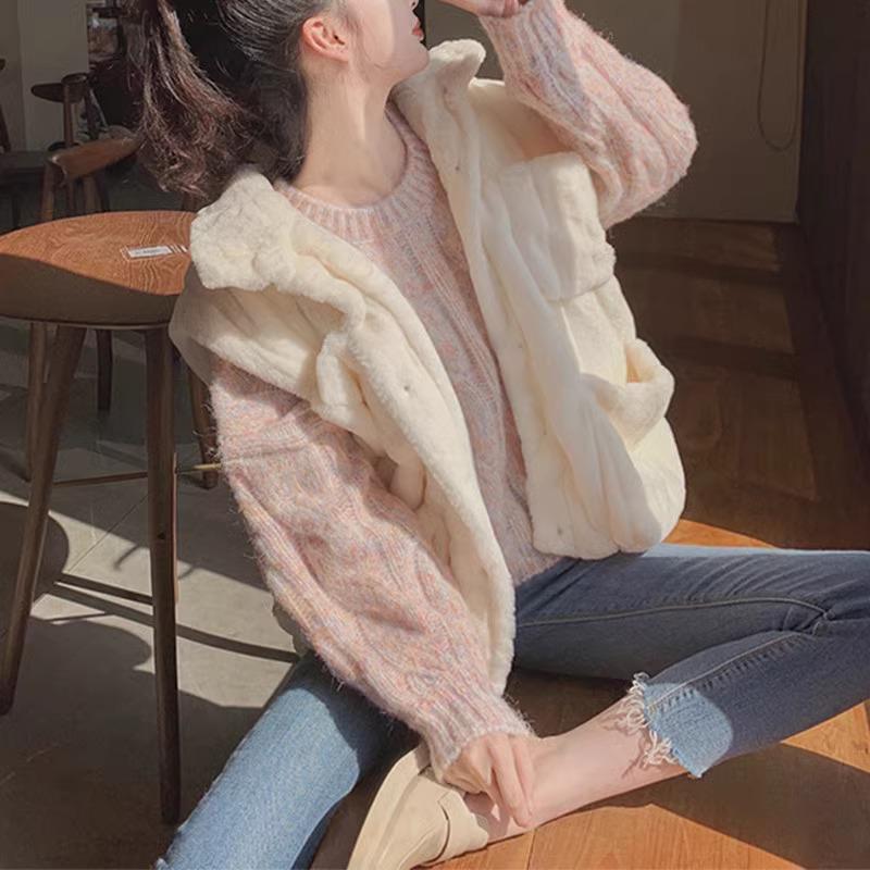 2025 New Women's Pink Loose Cable Knit Sweater - Cozy Autumn/Winter Style