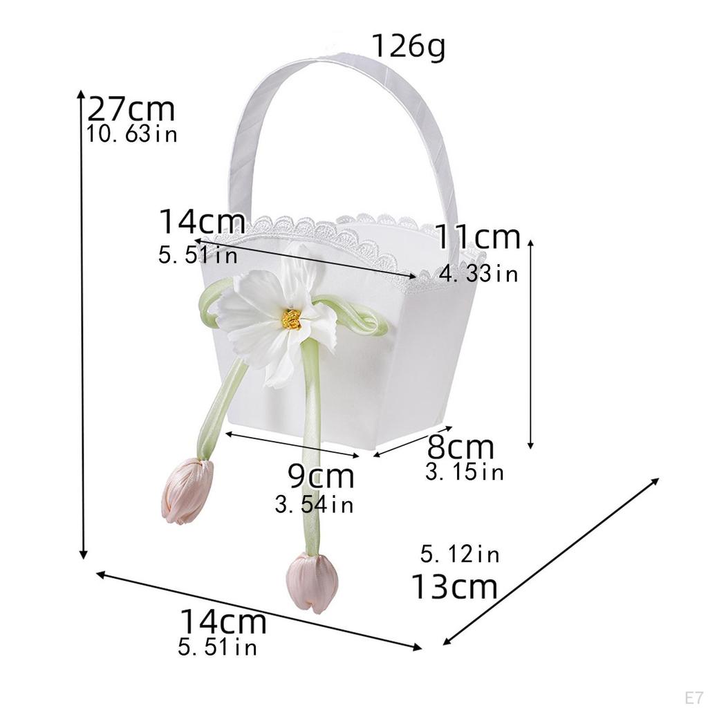 Flower Basket for Wedding with Handle And Ribbons, Gift Girl Bridesmaid