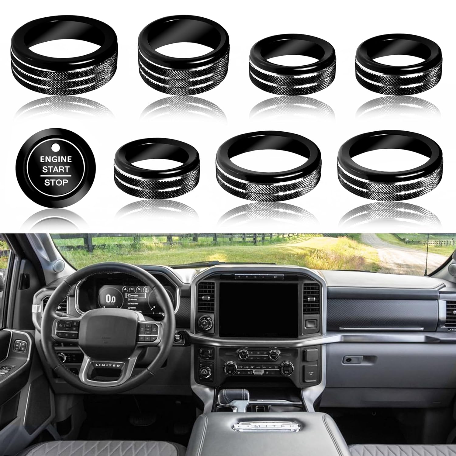 

for Ford F150 Accessories 2021-2024 2025/Super Duty F250 F350 F450 2023-2025 Knob Covers, AC, Volume, 4WD Drive Mode, Headlight, Pro Trailer, Push чёрный