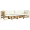 Vidaxl 4-Cz. Garden Furniture Set, Cream Cushions, Bamboo